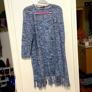 Loose, comfortable, blue and white cardigan
